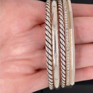 David Yurman Stax- 5 Silver and Diamond Cuffs Combined into one Cuff Bracelet